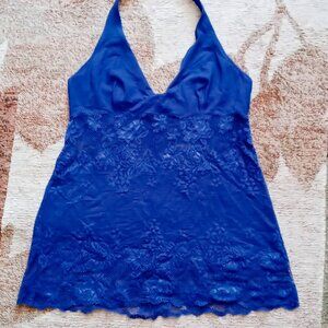 🎉JUST REDUCED🎉Victoria's Secret Violet-Blue Sheer Lace Floral Halter Chemise